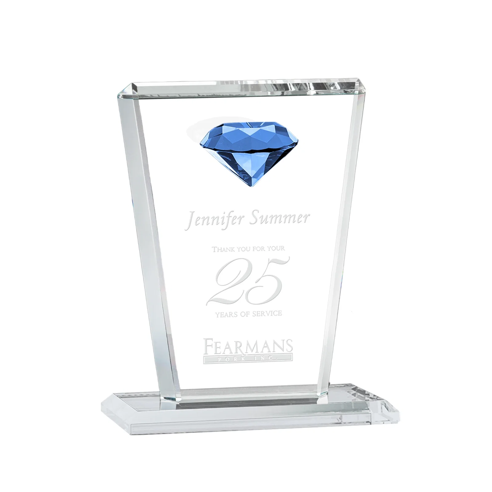Personalized Optical Crystal Award with Gemstone Set at Tapered Point for team milestone celebrations