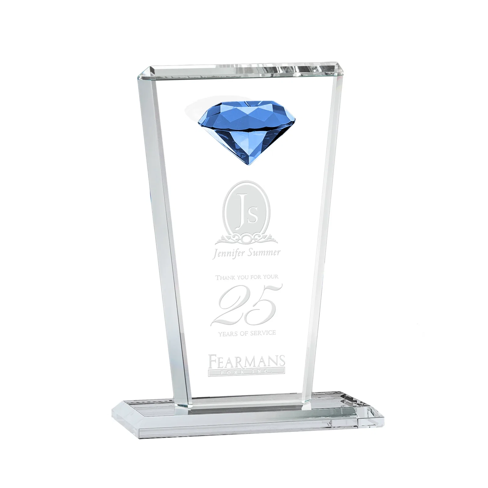 Personalized Optical Crystal Award with Gemstone Set at Tapered Point for donor appreciation