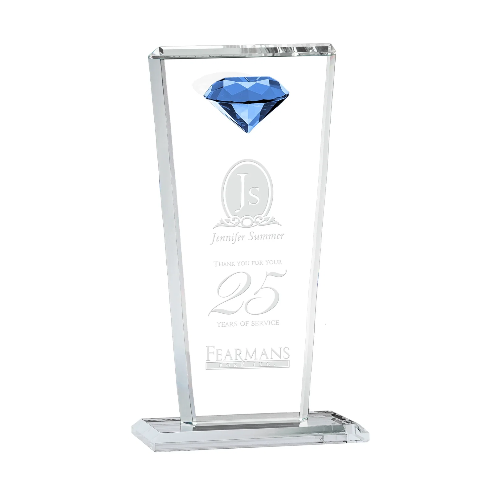 Personalized Optical Crystal Award with Gemstone Set at Tapered Point for graduation ceremonies