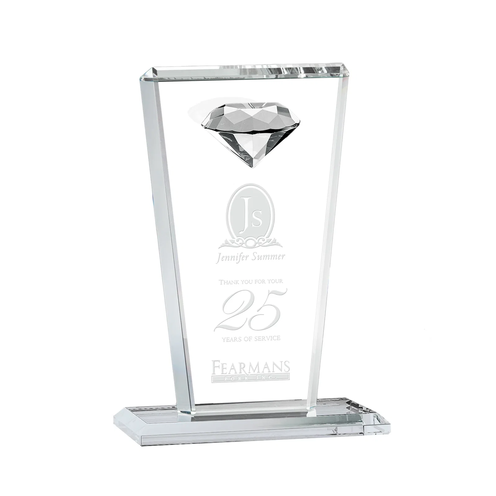 Custom Optical Crystal Award with Gemstone Set at Tapered Point for service anniversary gifts