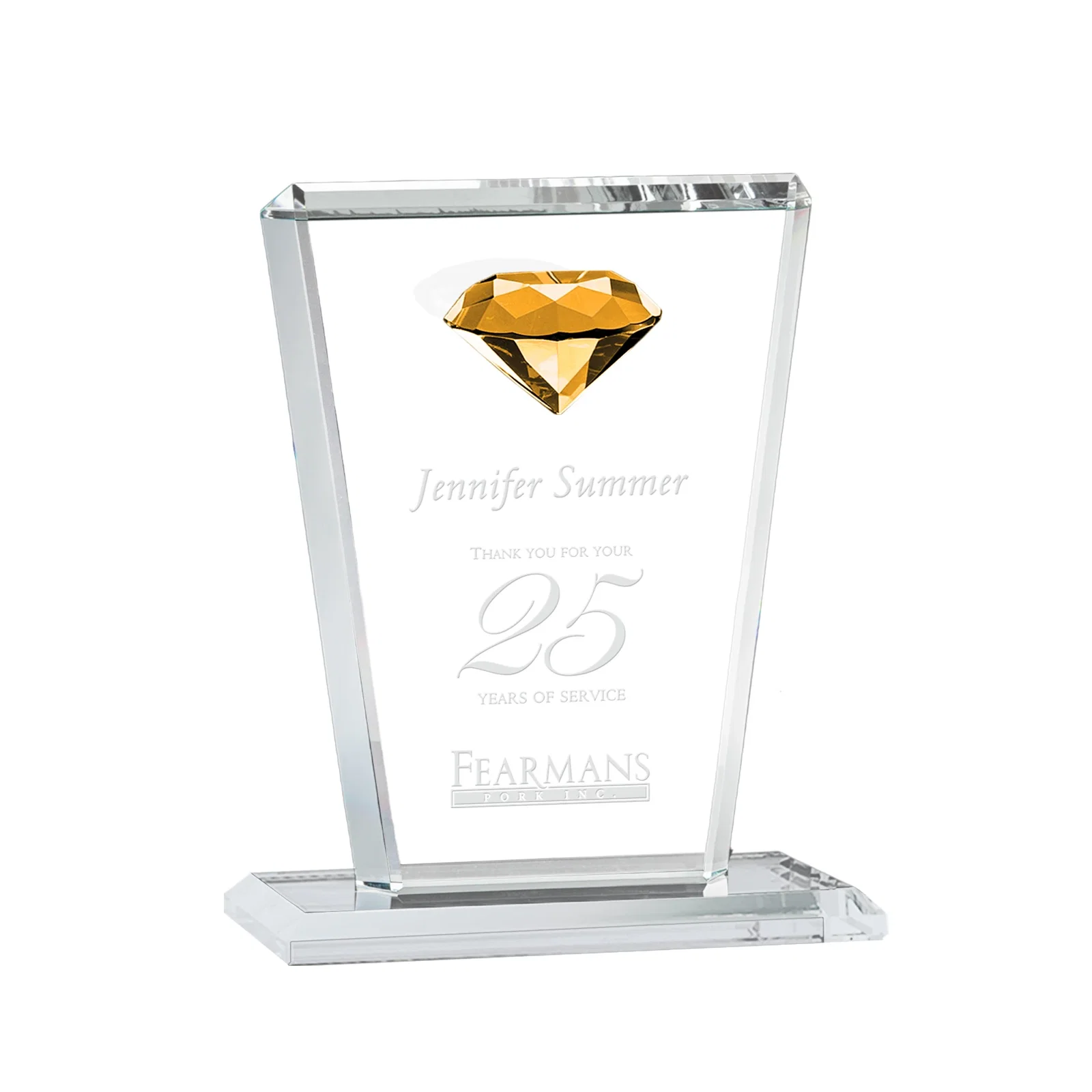 Custom Optical Crystal Award with Gemstone Set at Tapered Point for team milestone celebrations