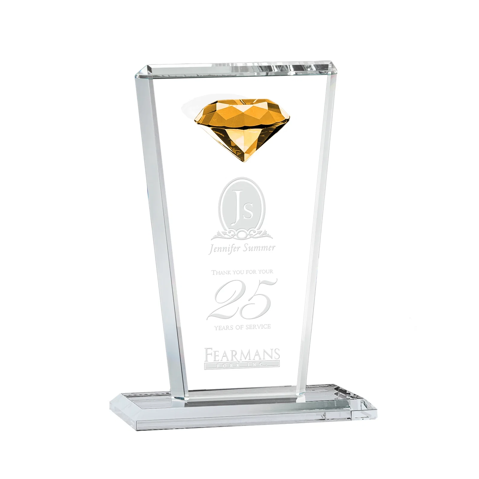 Custom Optical Crystal Award with Gemstone Set at Tapered Point for donor appreciation