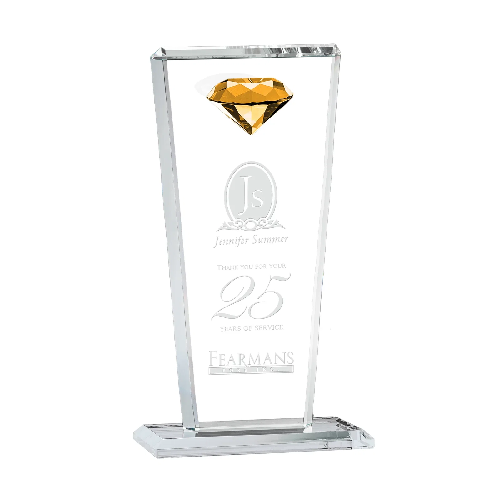 Custom Optical Crystal Award with Gemstone Set at Tapered Point for graduation ceremonies