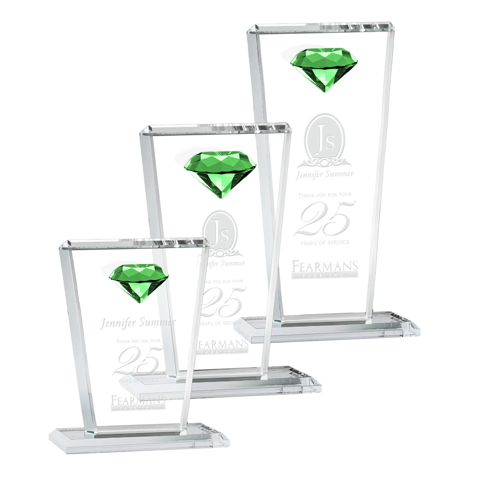 Custom Optical Crystal Award with Gemstone Set at Tapered Point for safety achievement programs