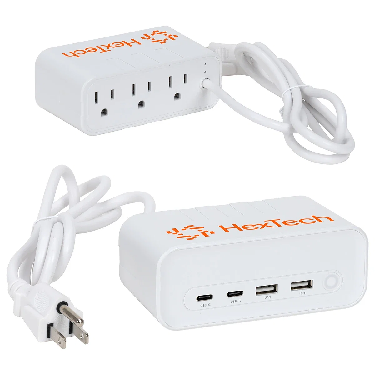 Relay 2.0 charging station with 3 AC outlets, two USB-C ports, two USB ports, and a 5-foot cord