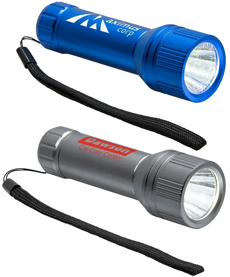 Reliant custom branded aluminum flashlight front view with logo area