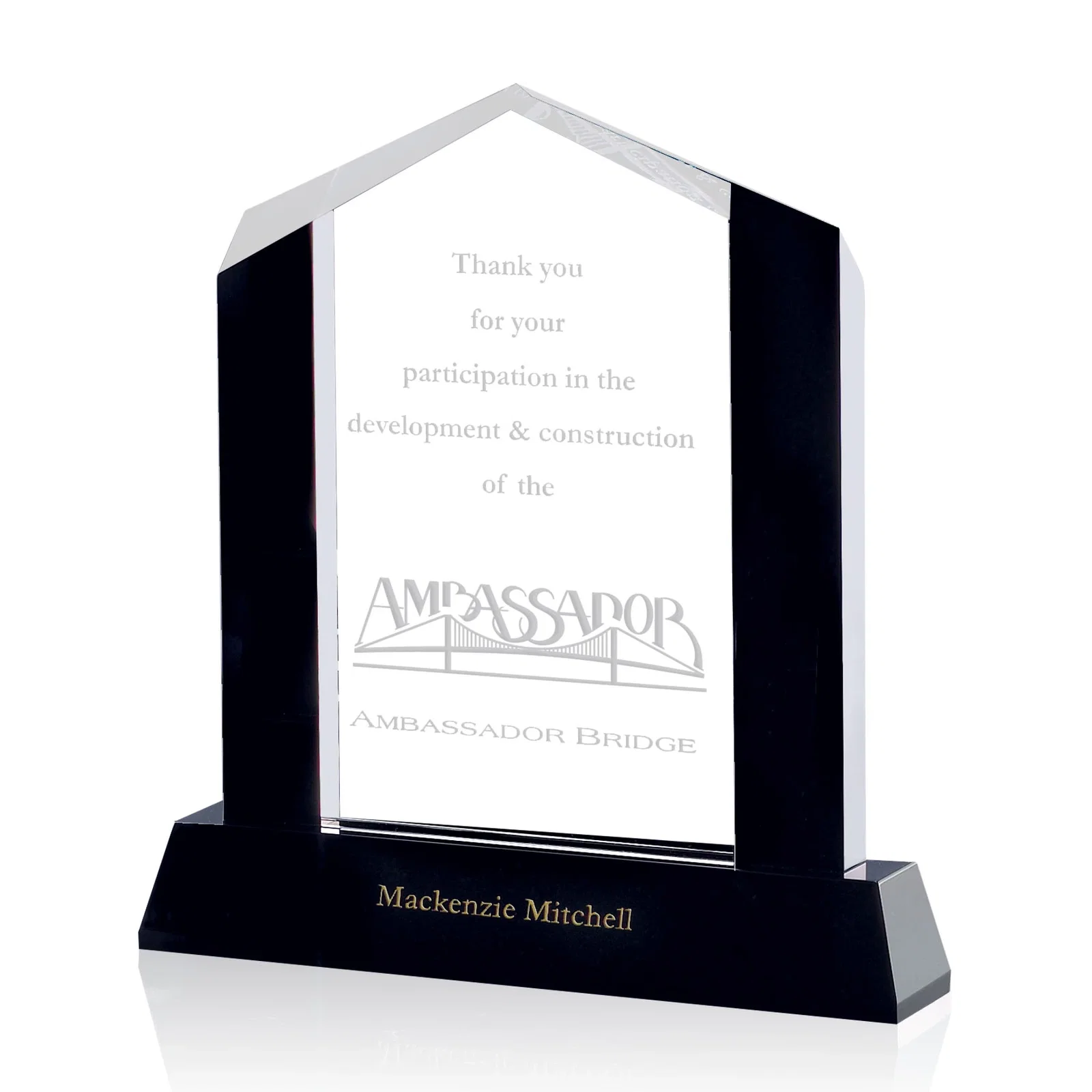 Custom Black and Clear Optical Crystal Polygon Award with Angled Seams, awards for corporate award ceremonies