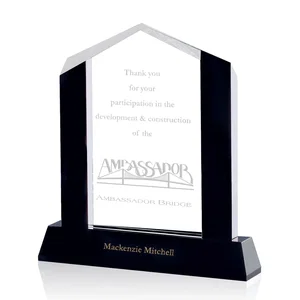 Black and Clear Optical Crystal Polygon Award with Angled Seams