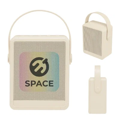Black recycled ABS speaker standing five inches tall