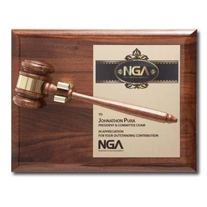 Walnut Gavel Wall Plaque with Brass Engraving Plate