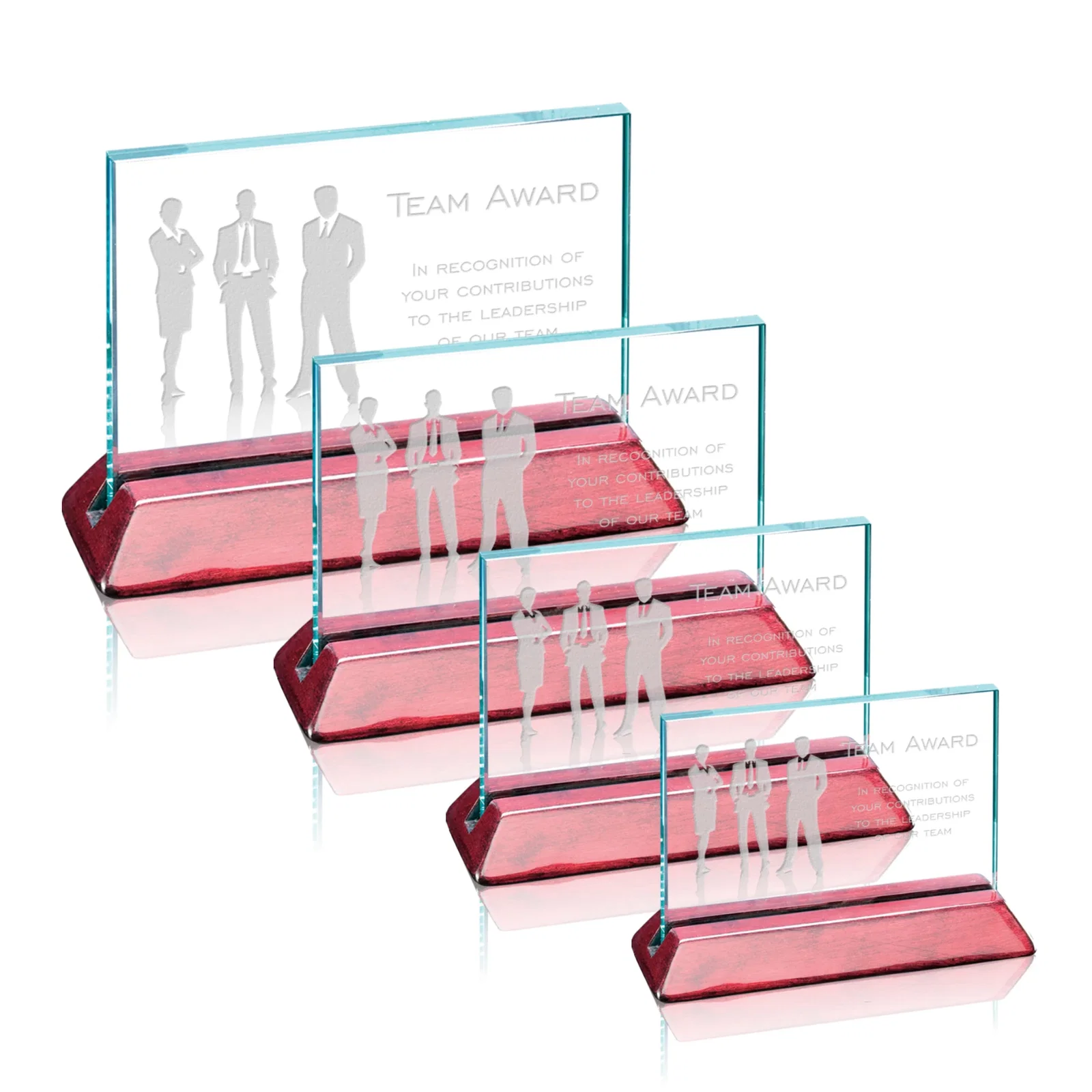 Custom Jade Glass Horizontal Award in a Notched Rosewood Base for employee recognition