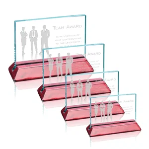 Jade Glass Horizontal Award in a Notched Rosewood Base