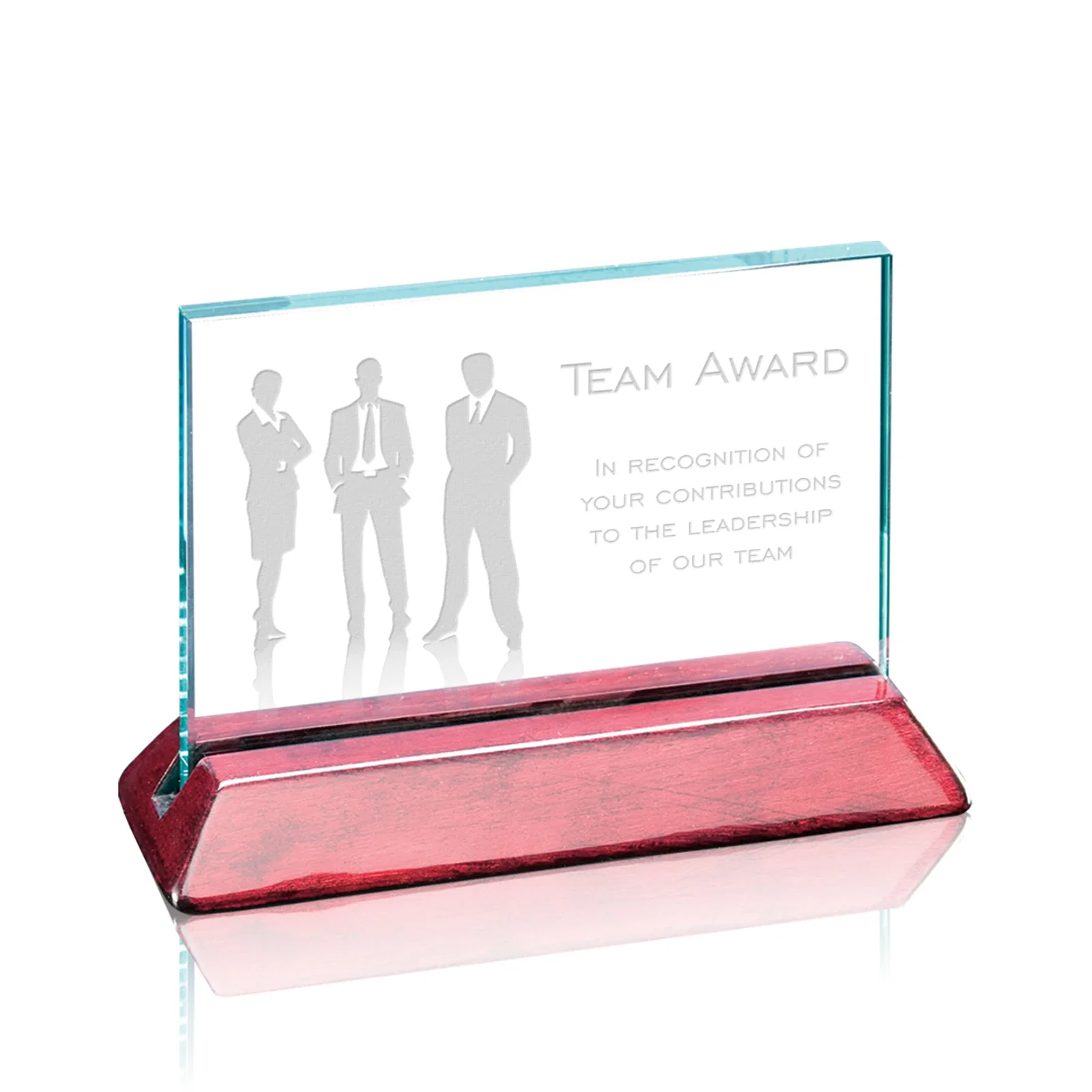 Custom Jade Glass Horizontal Award in a Notched Rosewood Base for service anniversary gifts