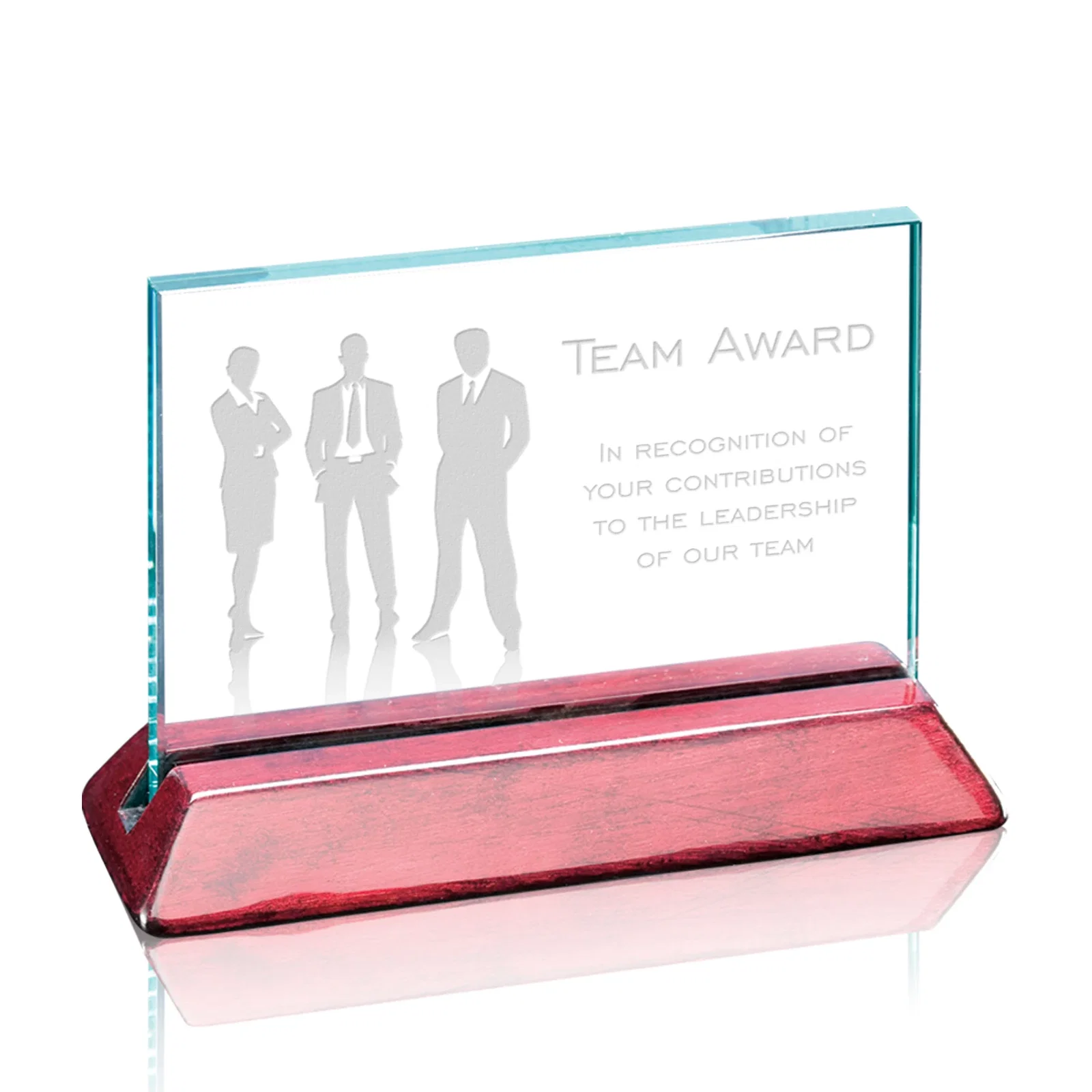 Custom Jade Glass Horizontal Award in a Notched Rosewood Base for sales achievement awards
