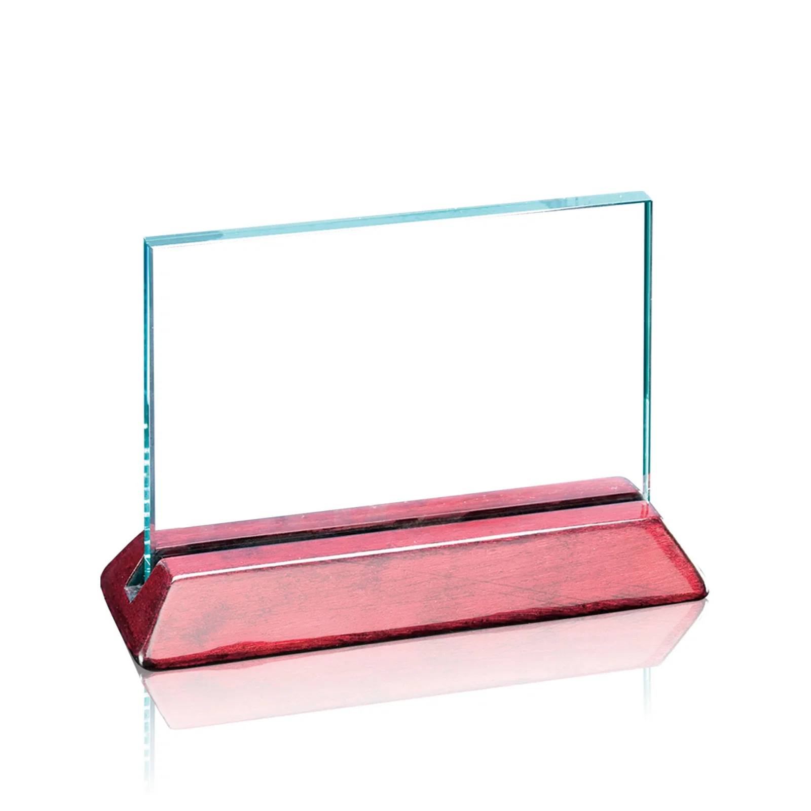Custom Jade Glass Horizontal Award in a Notched Rosewood Base for retirement presentations