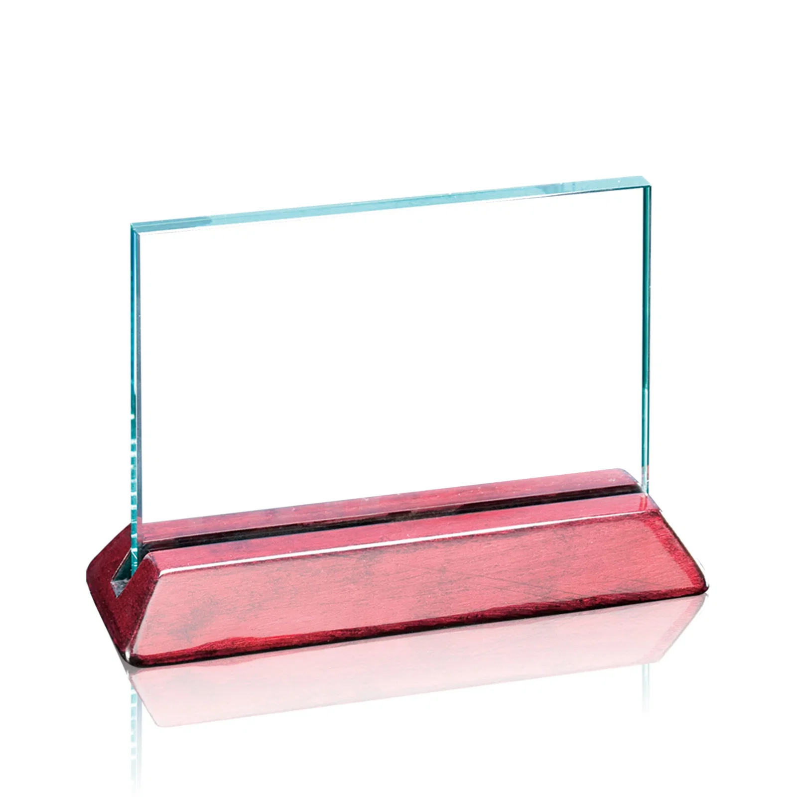 Custom Jade Glass Horizontal Award in a Notched Rosewood Base for team milestone celebrations