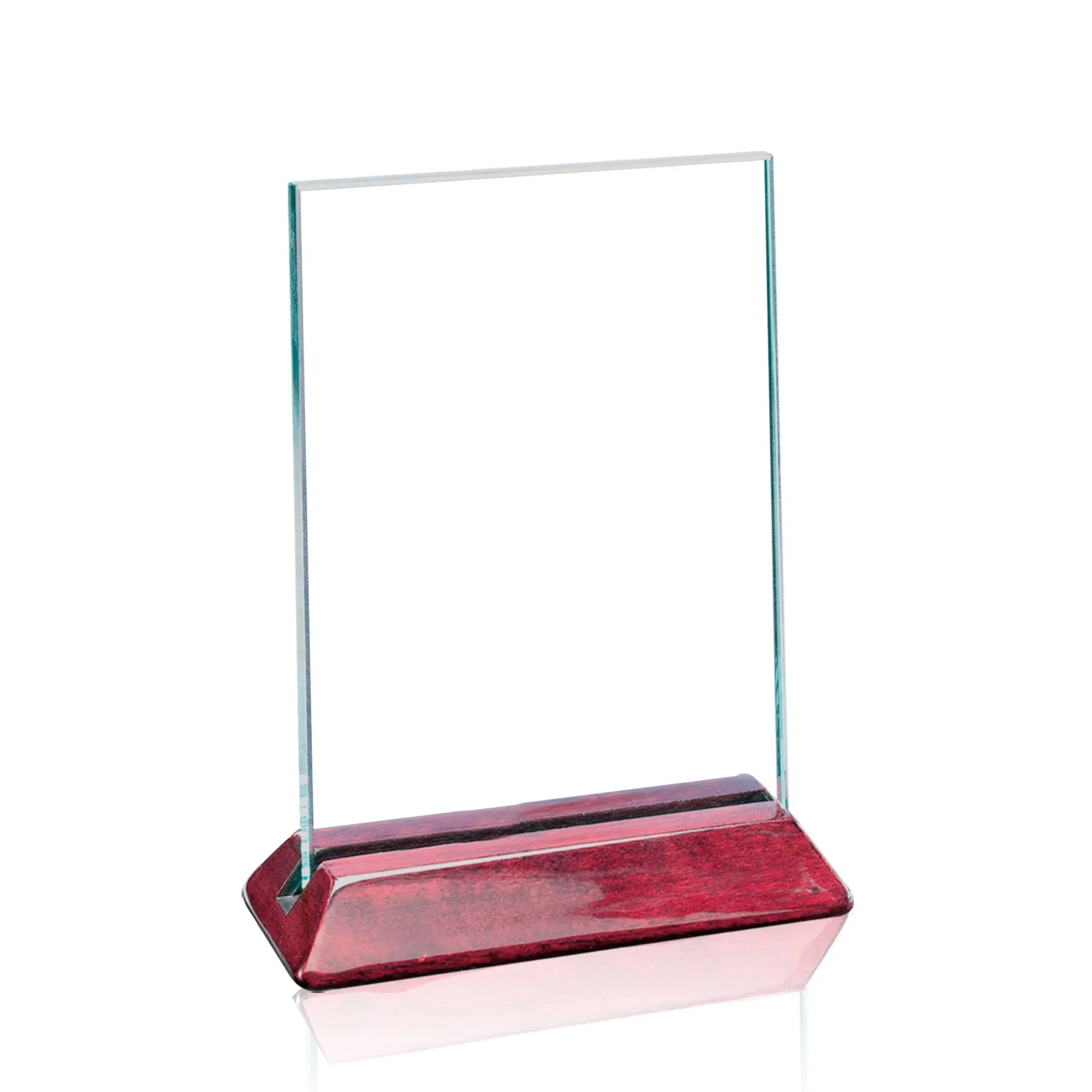 Custom Jade Glass Vertical Award in a Notched Rosewood Base, Two-Side Etch for sales achievement awards