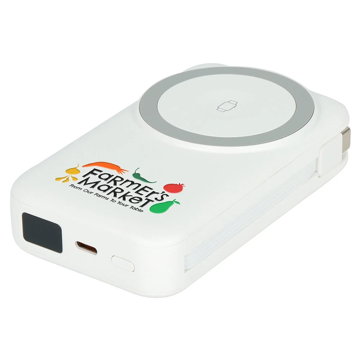 Republic Wireless Power Bank propped up on its fold-out stand, angled view