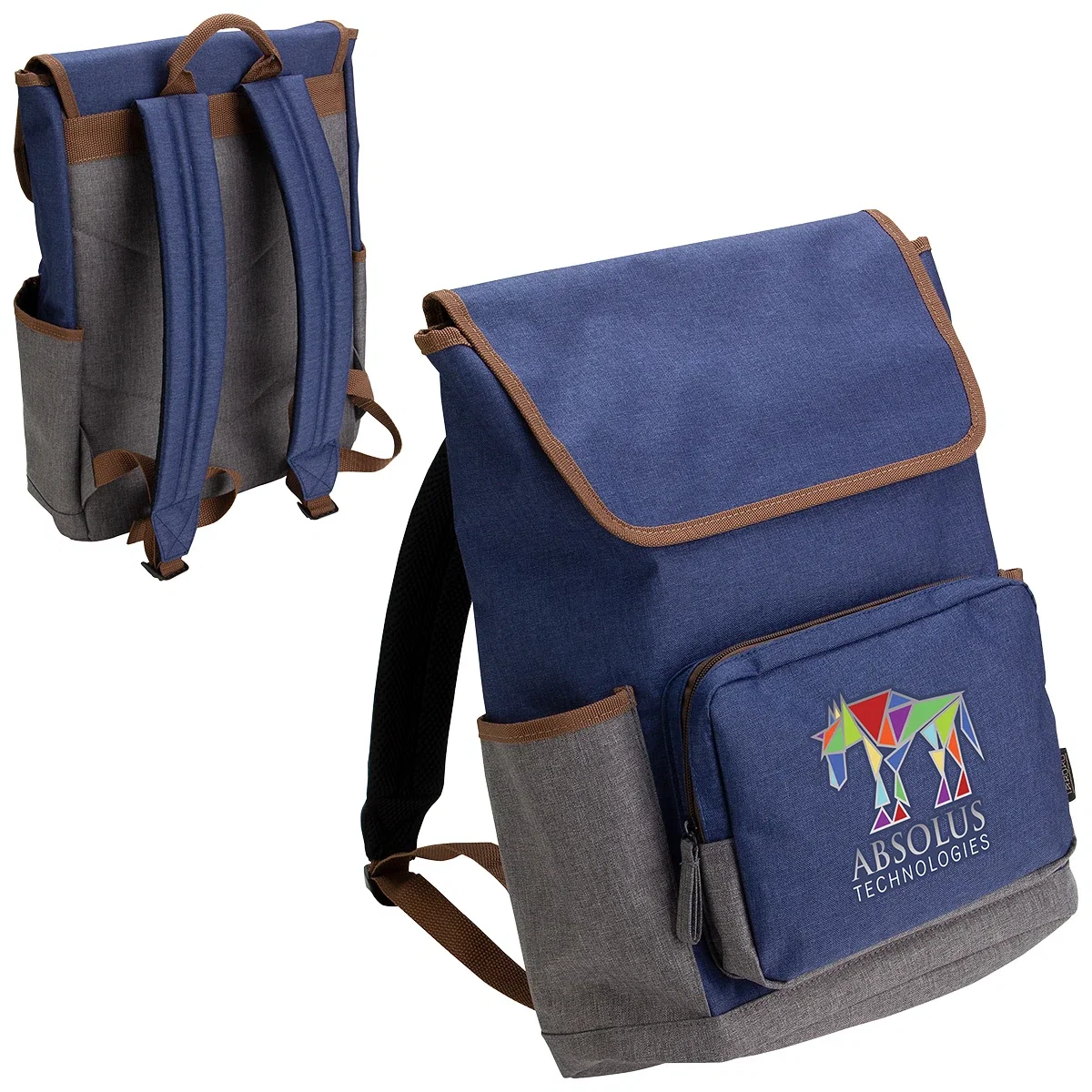 Republic two-tone herringbone polyester backpack with magnetic flap and 17-inch laptop pocket