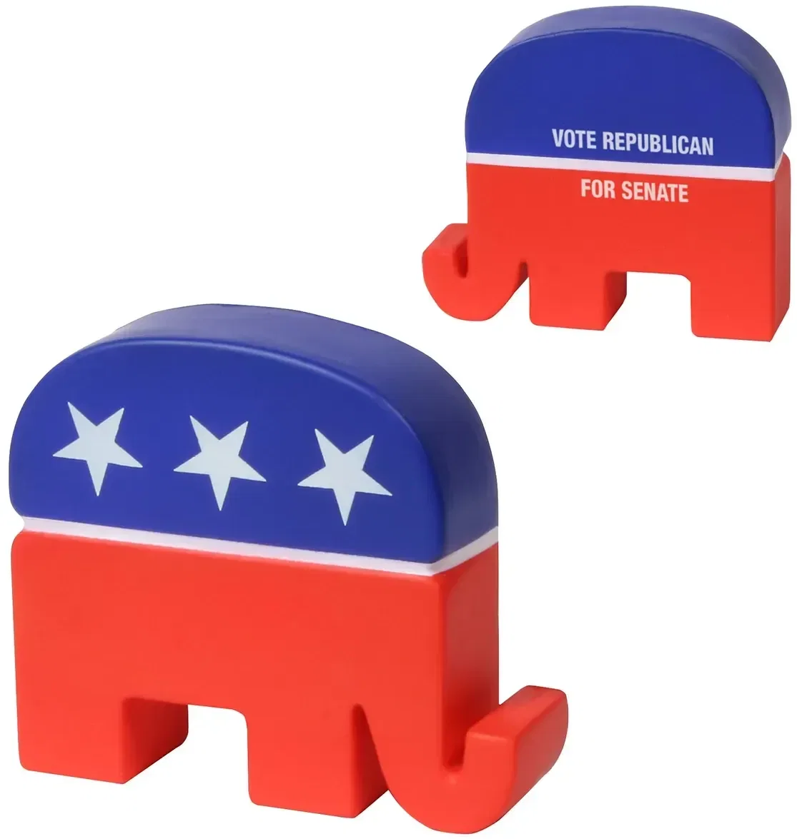 Elephant-shaped promotional stress ball for custom political logo branding, front view