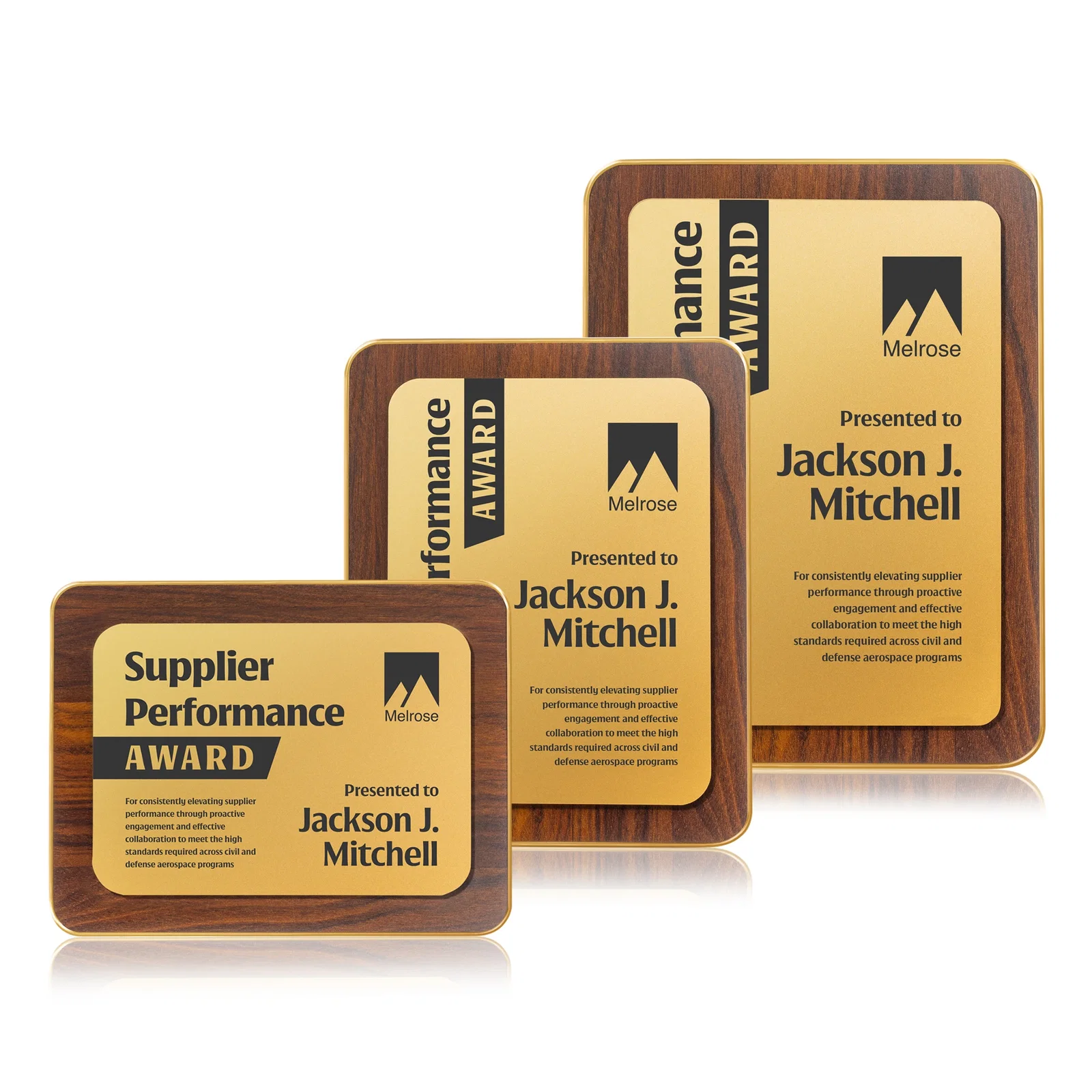 Custom Walnut Plaque With Wall-Mount Or Easel Desktop Display for employee recognition