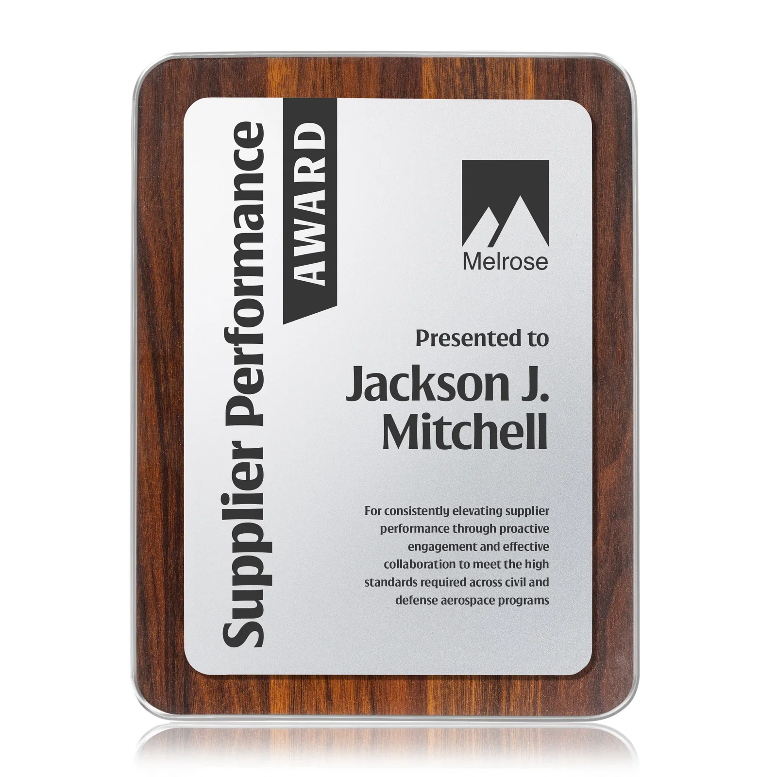Custom Walnut Plaque With Wall-Mount Or Easel Desktop Display for company anniversary events