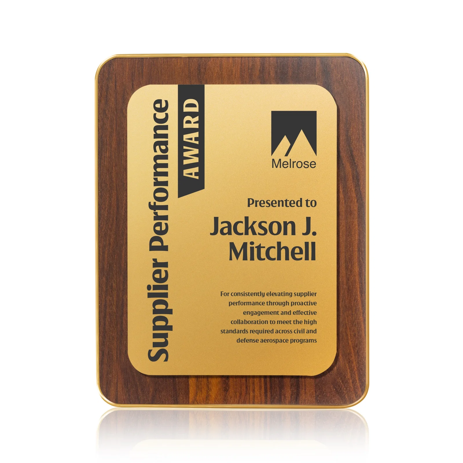 Custom Walnut Plaque With Wall-Mount Or Easel Desktop Display for corporate award ceremonies