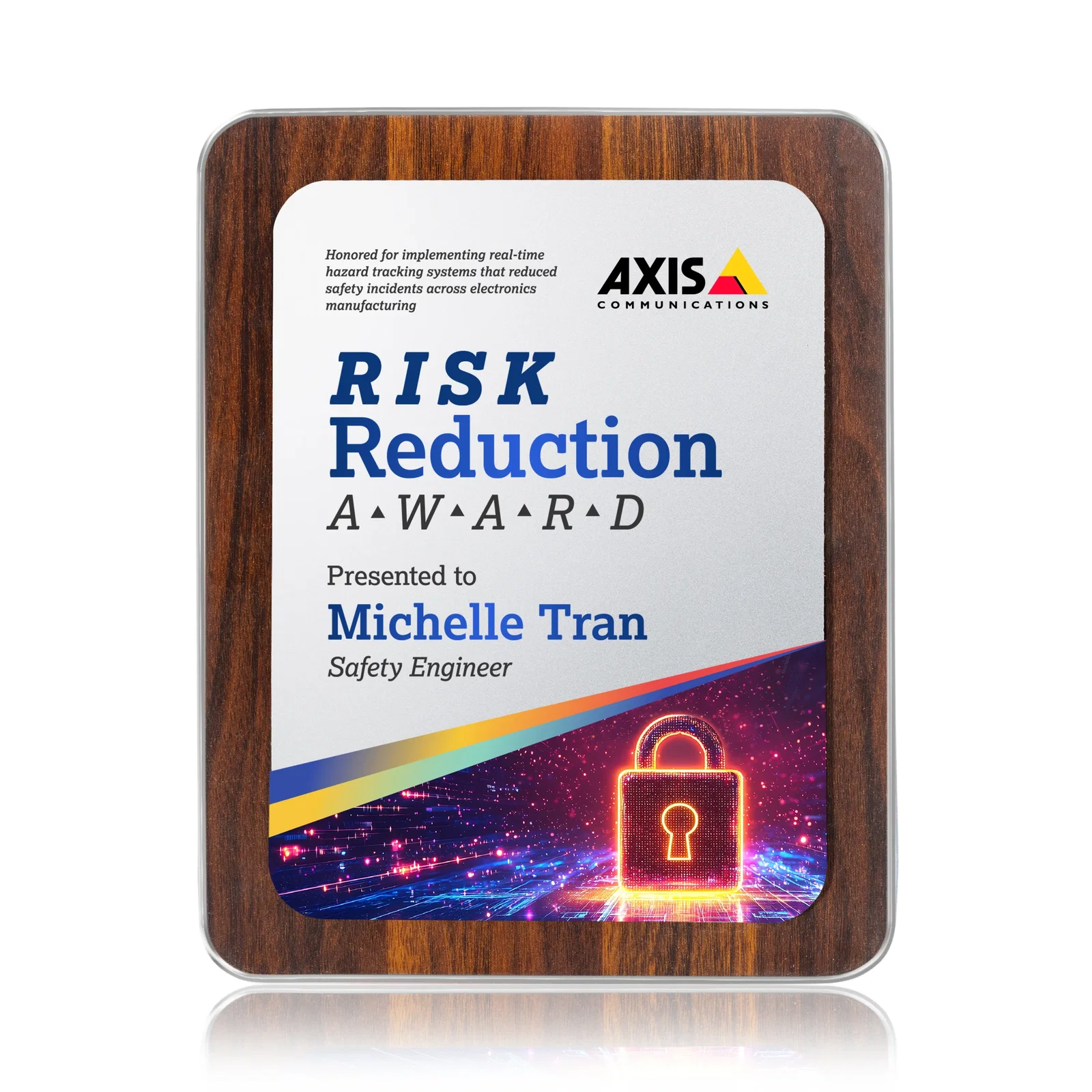 Personalized Walnut Plaque With Wall-Mount Or Easel Desktop Display for dealer and partner awards