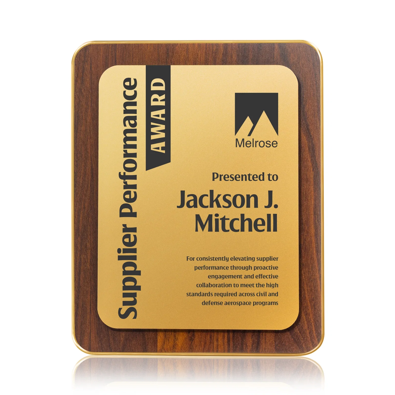 Custom Walnut Plaque With Wall-Mount Or Easel Desktop Display for service anniversary gifts