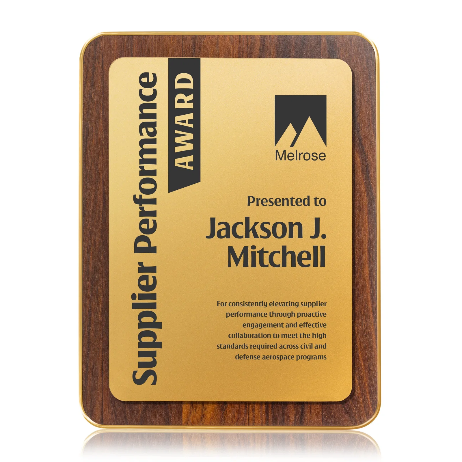 Custom Walnut Plaque With Wall-Mount Or Easel Desktop Display for sales achievement awards