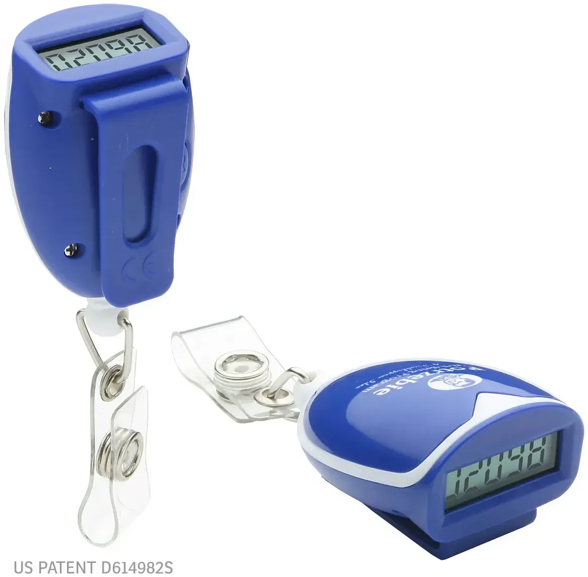 Retractable Badge Clip Pedometer, custom branded step counter with badge clip, front view
