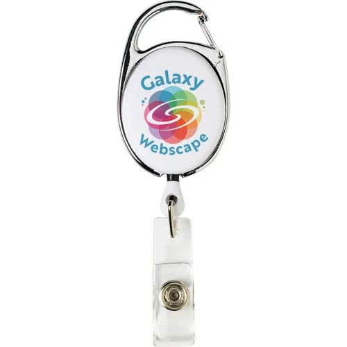 Retractable Badge Reel front face showing custom logo imprint area on molded center