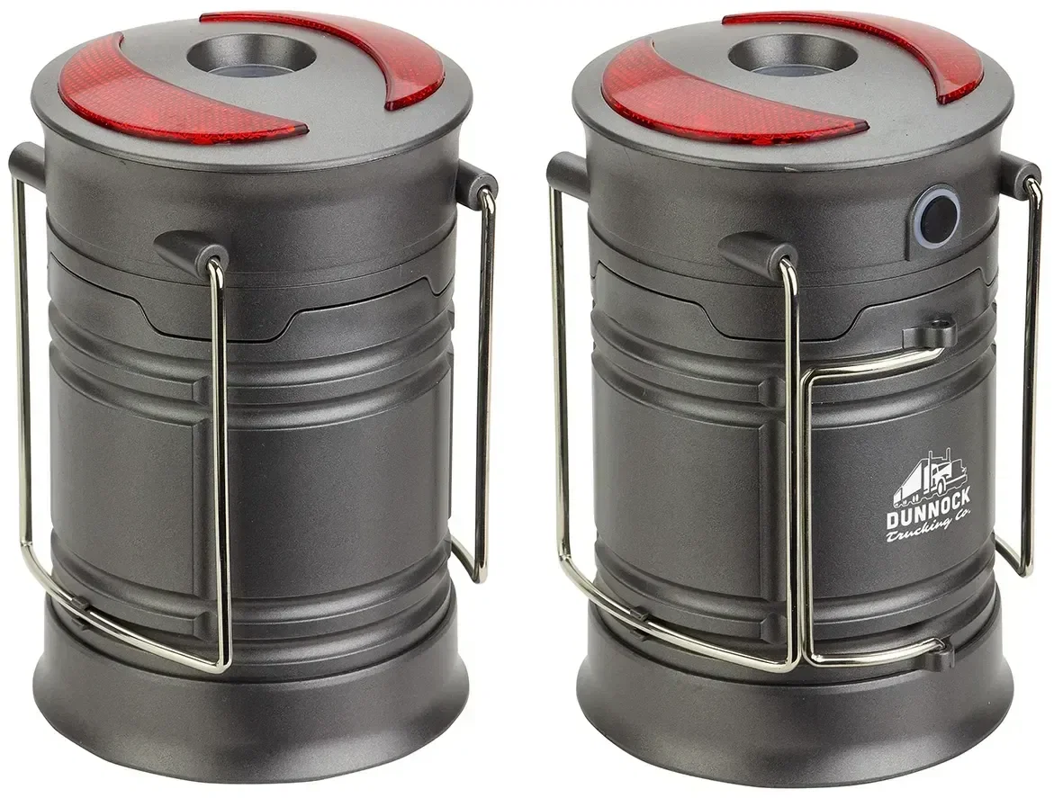 Close-up of logo imprint on promotional retro COB safety lantern