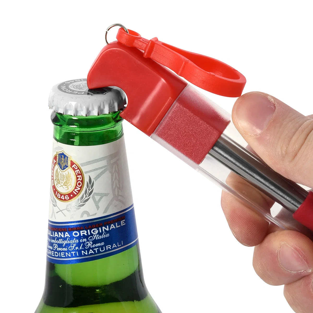 Reusable Straw Kit w/ Bottle Opener in use