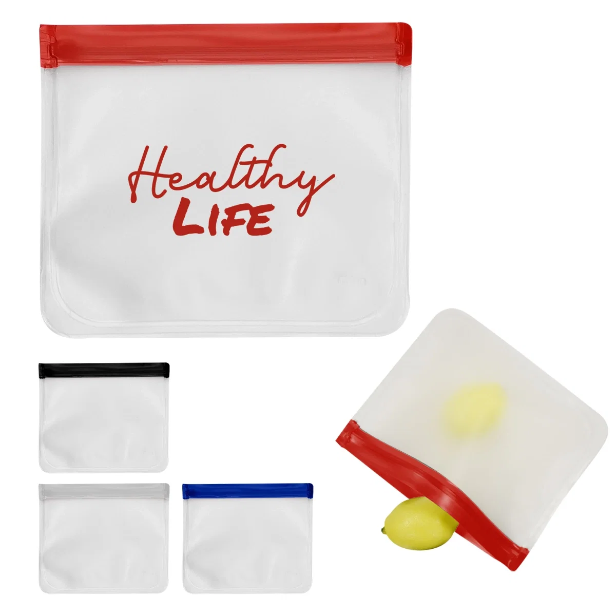 Reusable zip top storage bag with a clear body