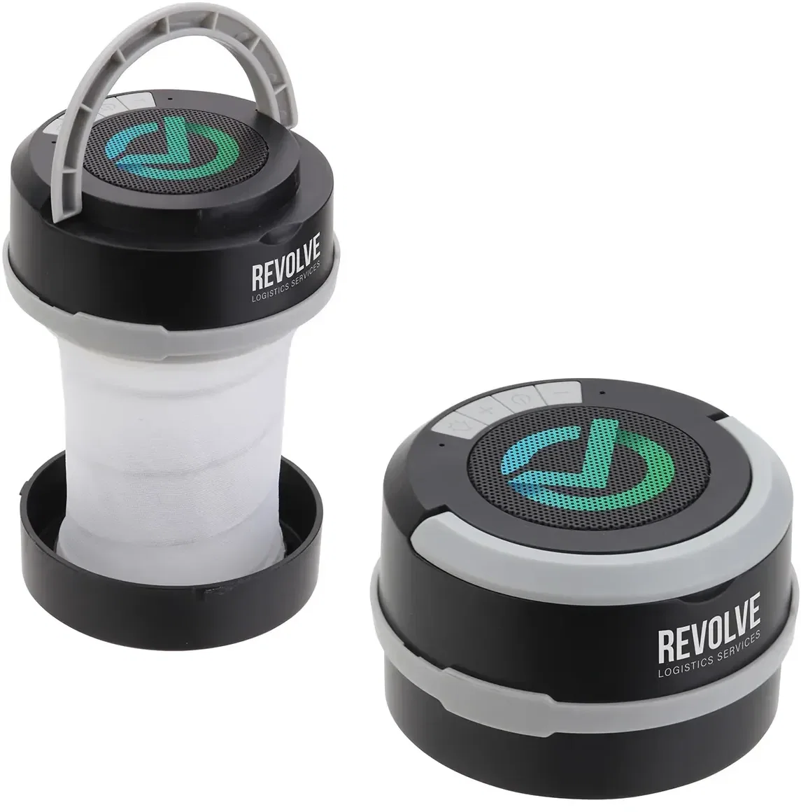 Revere Lantern wireless speaker, custom branded promotional camping gadget, front view closed