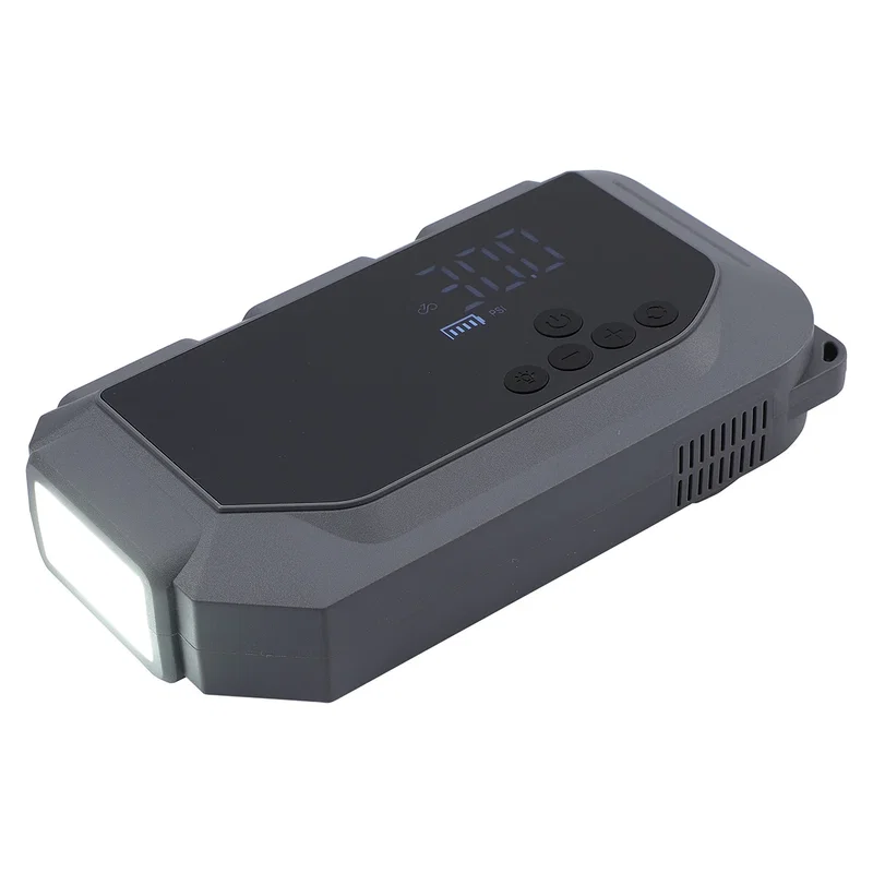 Revive Jump Starter's flashlight beam shown lit, demonstrating the built-in light