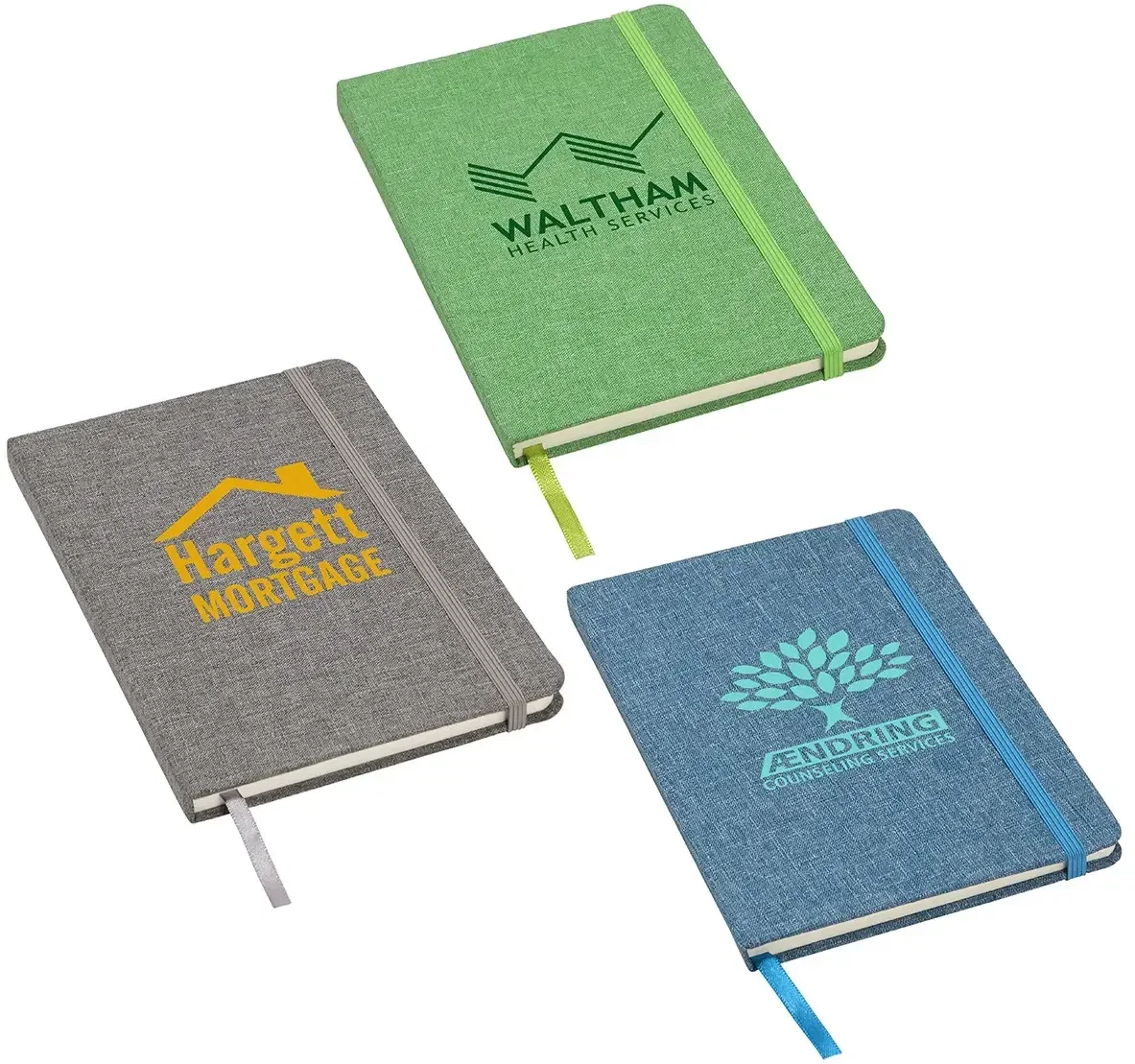 Revue RPET textured journal with custom logo, promotional recycled journal front view