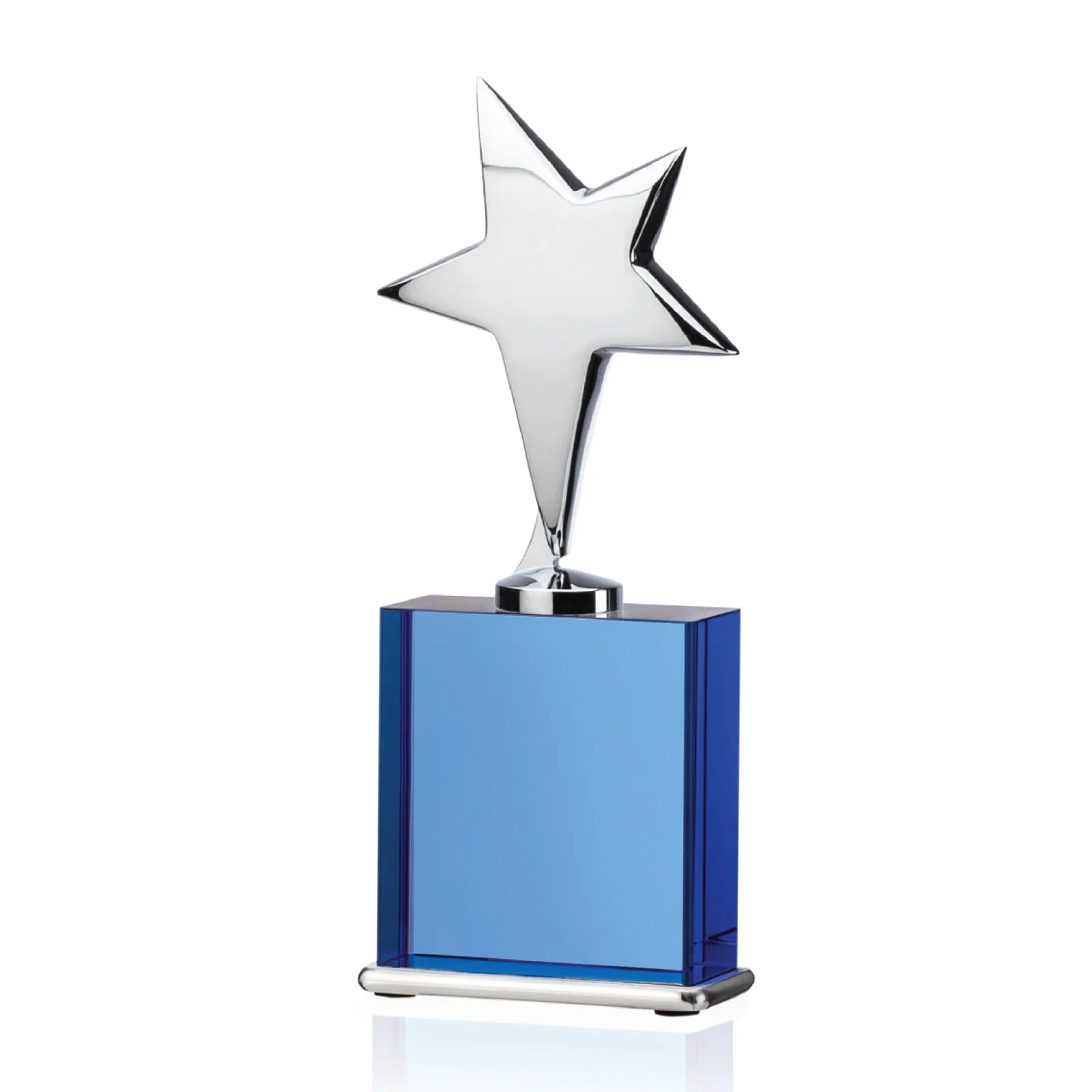 Custom Silver Cast Metal Star Award on an Optical Crystal Base for volunteer appreciation