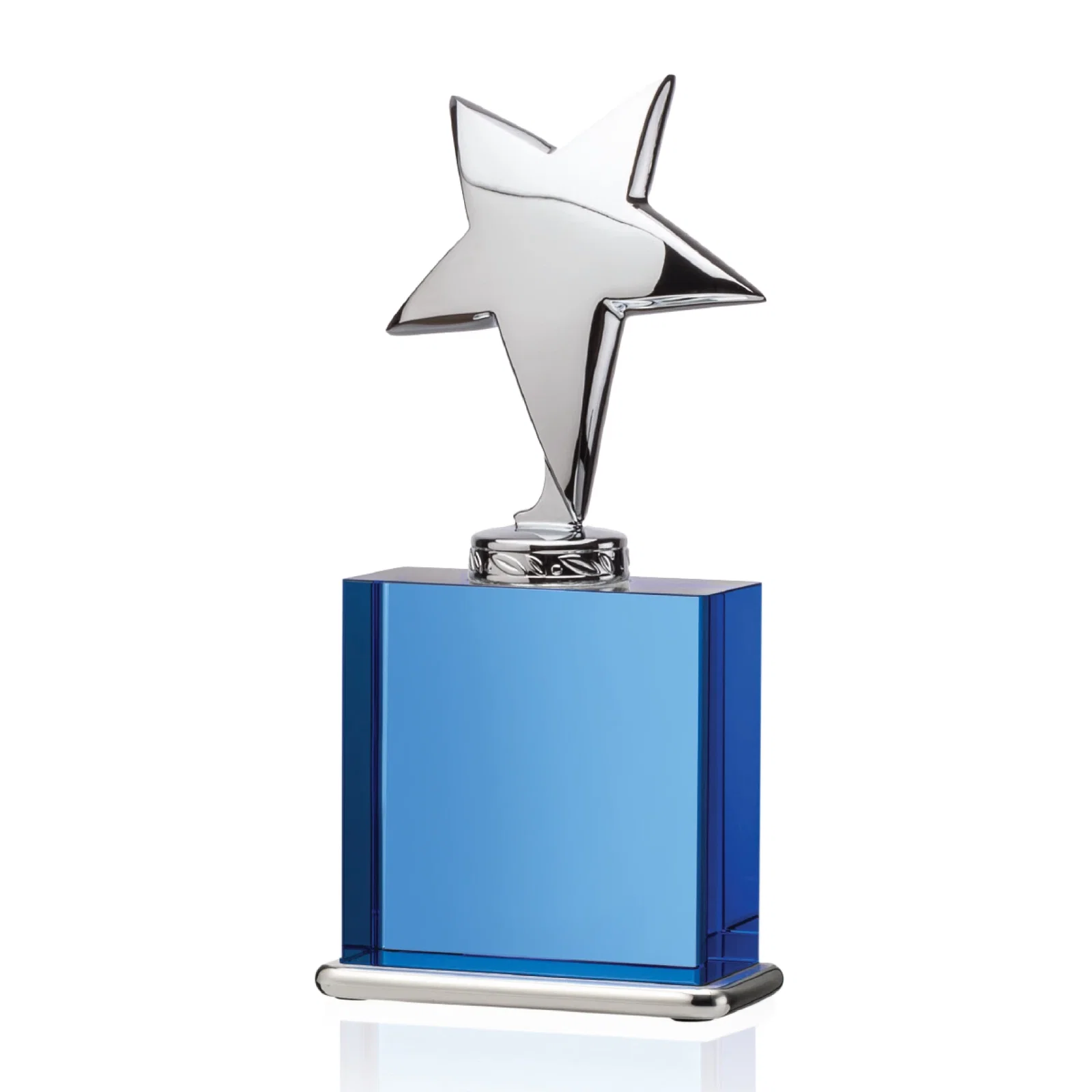 Custom Silver Cast Metal Star Award on an Optical Crystal Base for dealer and partner awards