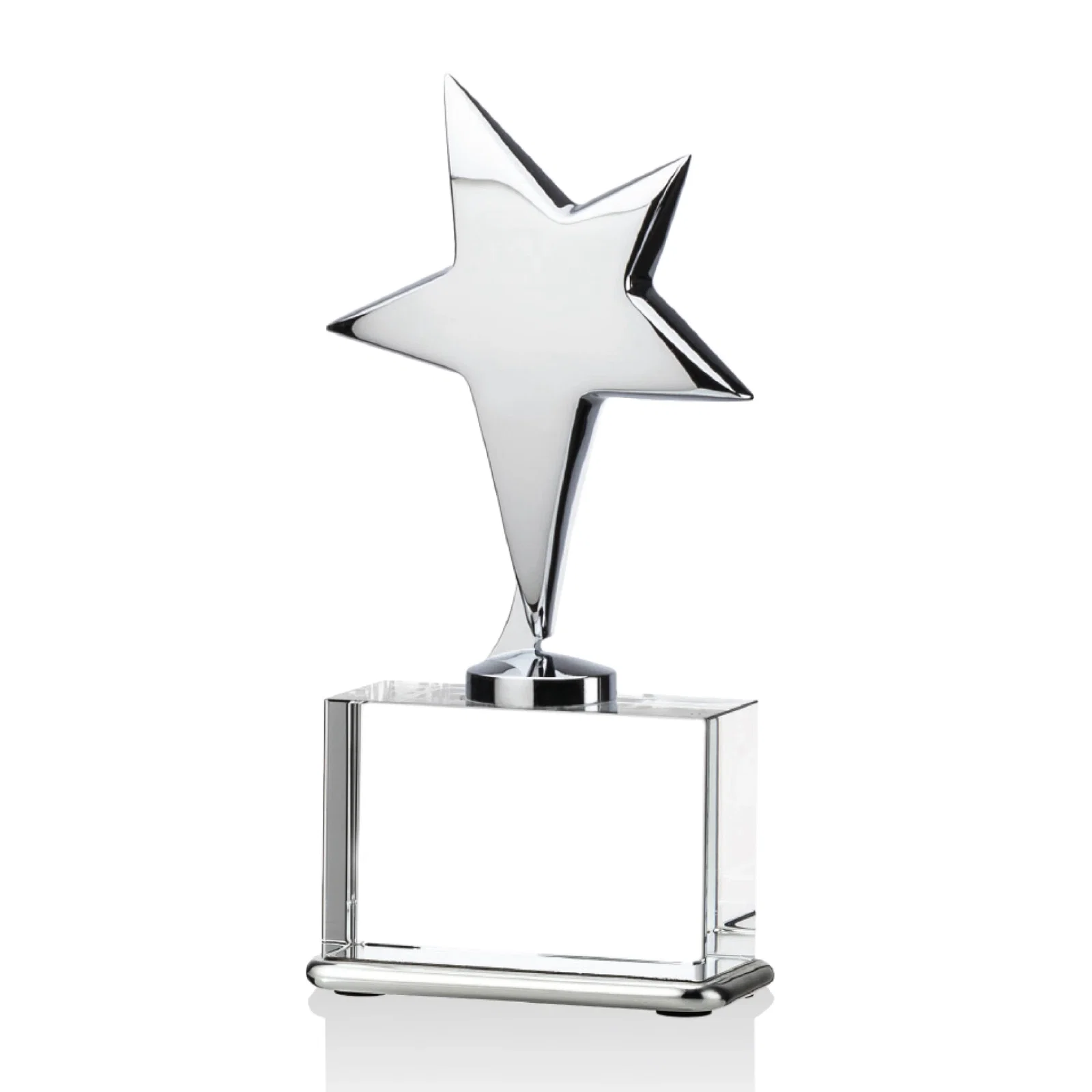 Personalized Silver Cast Metal Star Award on an Optical Crystal Base for employee recognition