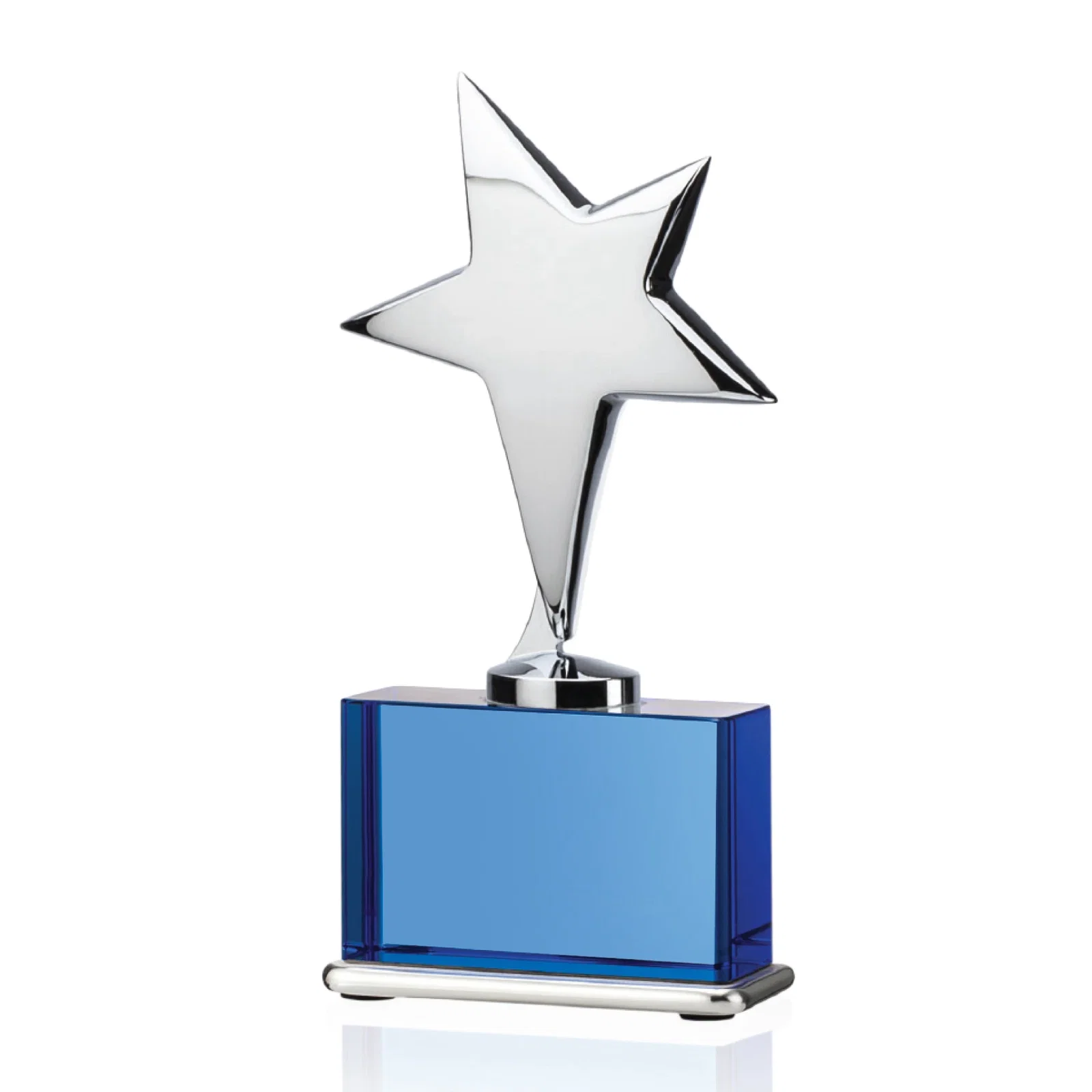 Custom Silver Cast Metal Star Award on an Optical Crystal Base for safety achievement programs