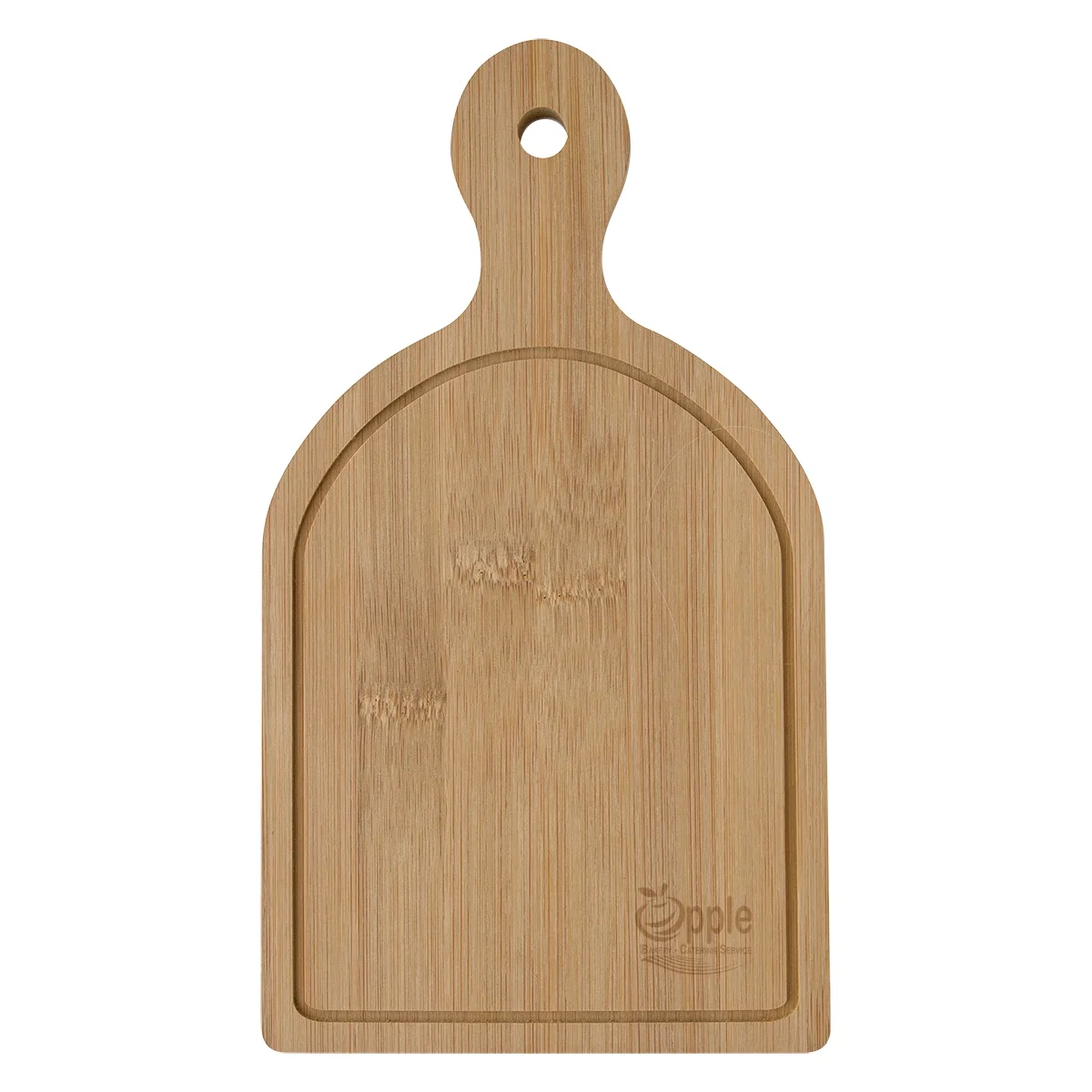 Bamboo cutting board measuring roughly ten by five inches