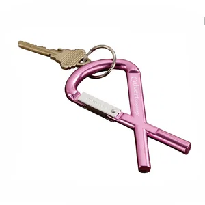 Pink Ribbon Shaped Metal Carabiner, 3.75" x 2.25", Laser-Engraved Imprint