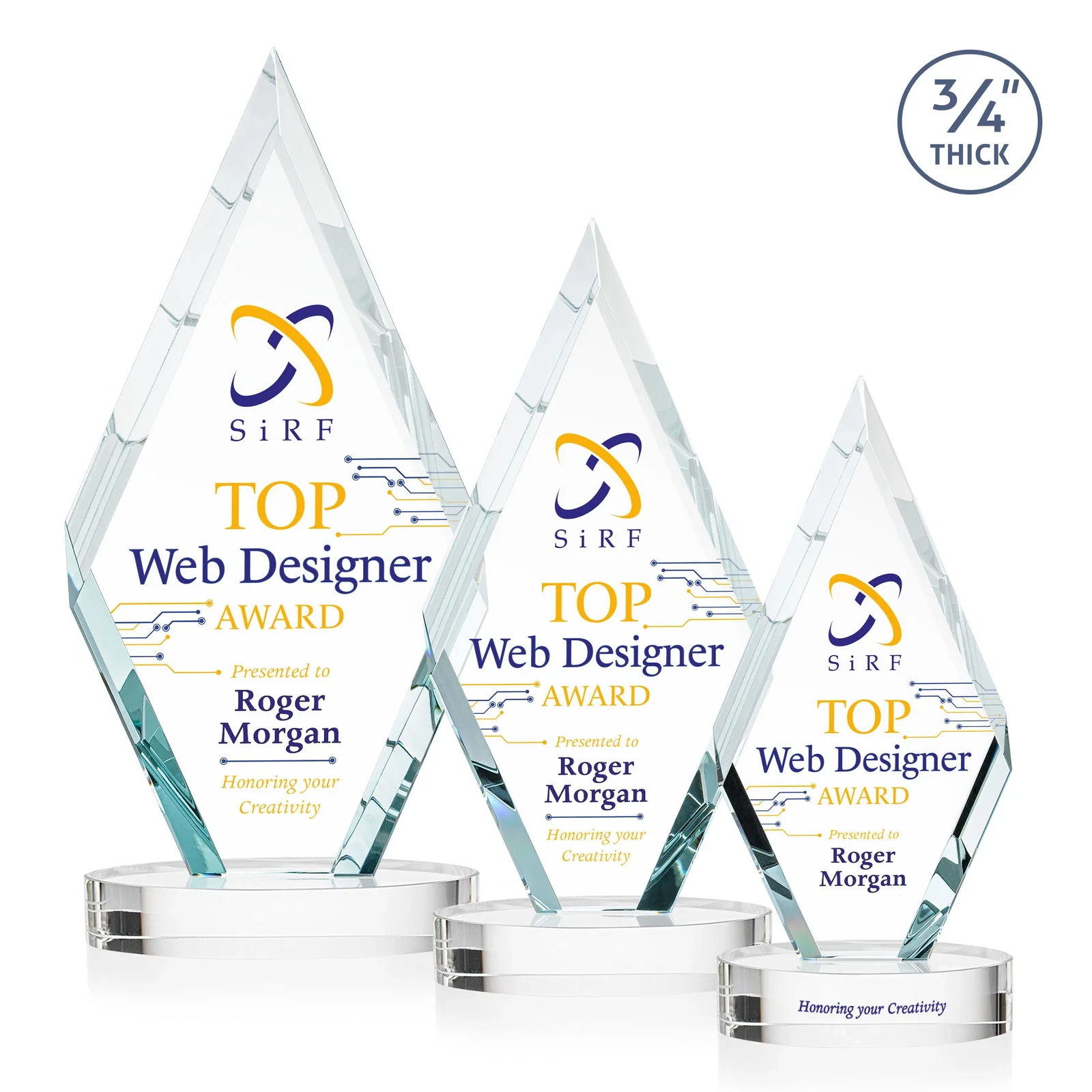 Personalized Starfire Crystal Award on a Colored Oval Base, awards for employee recognition