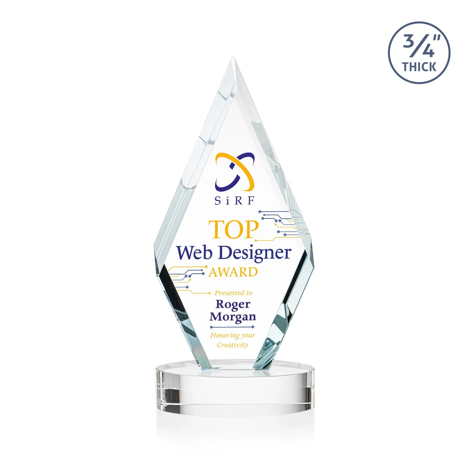 Personalized Starfire Crystal Award on a Colored Oval Base, awards for corporate award ceremonies