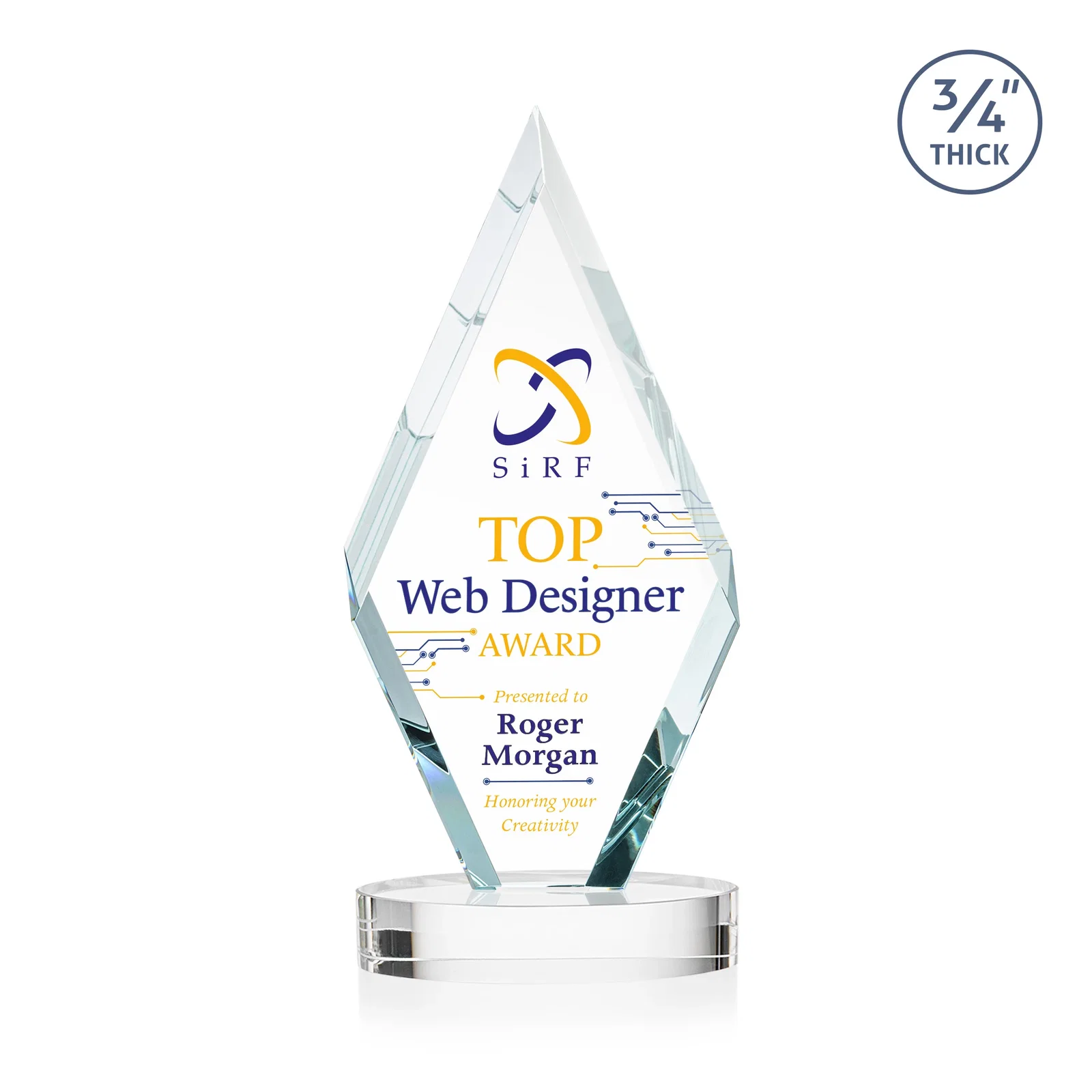 Personalized Starfire Crystal Award on a Colored Oval Base, awards for service anniversary gifts