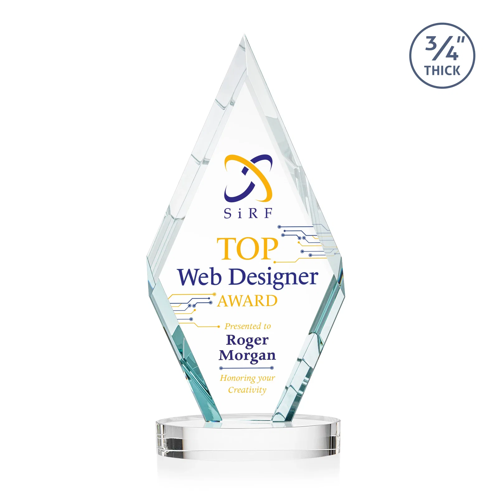 Personalized Starfire Crystal Award on a Colored Oval Base, awards for sales achievement awards