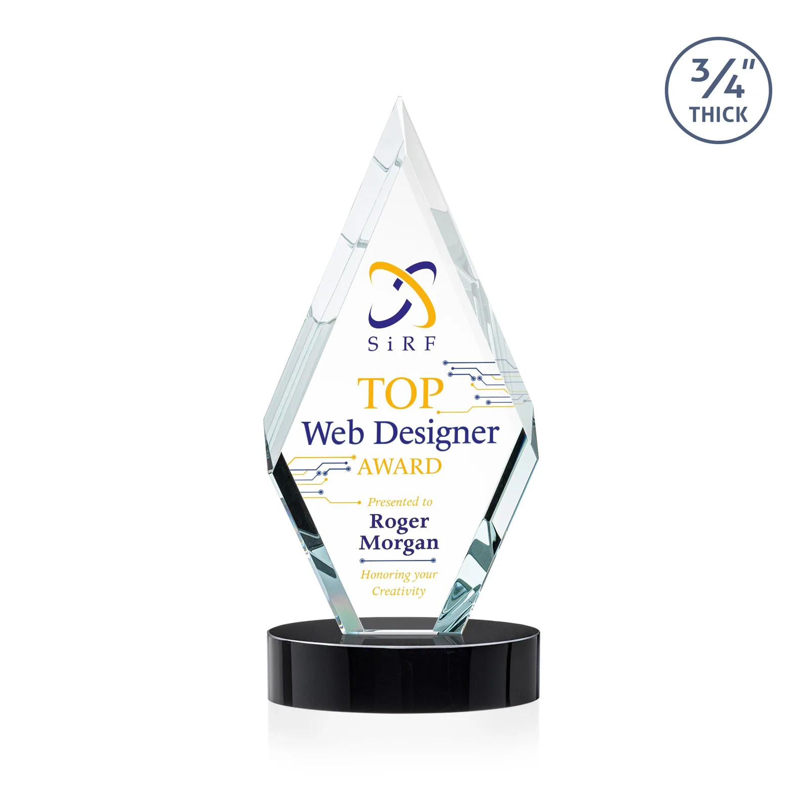 Personalized Starfire Crystal Award on a Colored Oval Base, awards for team milestone celebrations