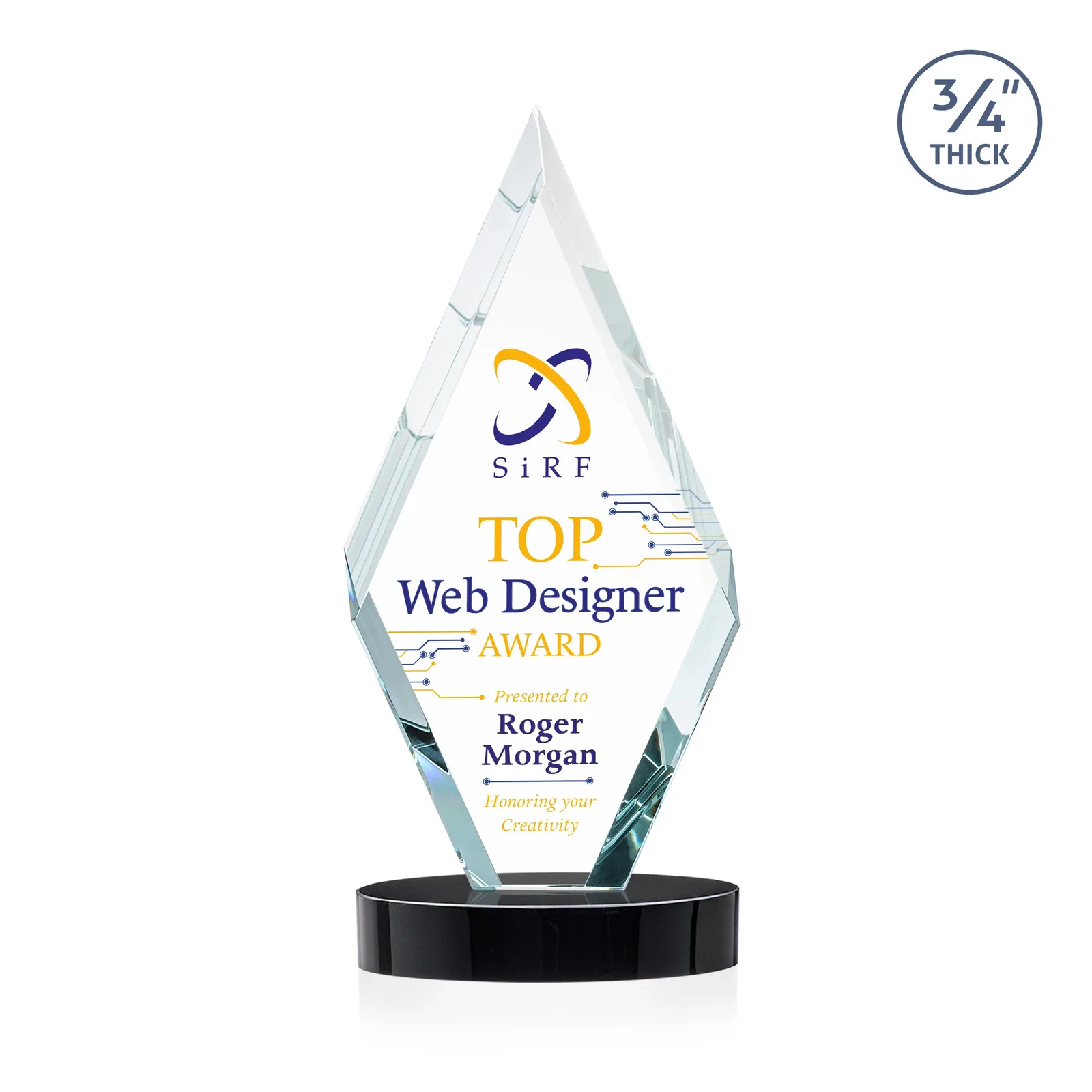 Personalized Starfire Crystal Award on a Colored Oval Base, awards for donor appreciation